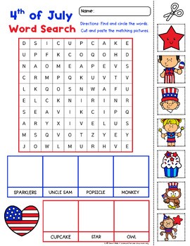 4th of July Word Search Worksheets – Independence Day Activity | Color, B&W