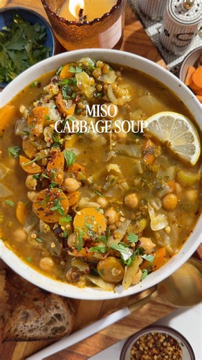 Miso cabbage soup - full recipe is on www.avocadoskillet.com #vegetarianrecipes