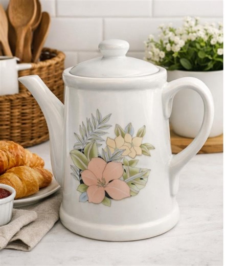 Vintage White Ceramic Coffee Pot With Pastel Floral Design Porcelain Teapot With Lid - Etsy