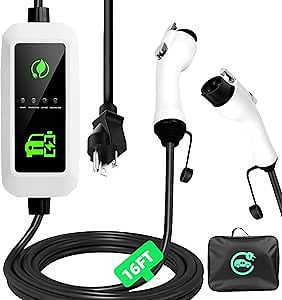 PODOFO Level 1 EV Charger - ETL Certified, 110V-240V, 16 Amp,16A/13A/10A/8A,16.4ft Cable, Portable Electric Car Charger with NEMA 6-20 & NEMA 5-15 IP65 Waterproof,Plug for J1772 EVs and PHEVs