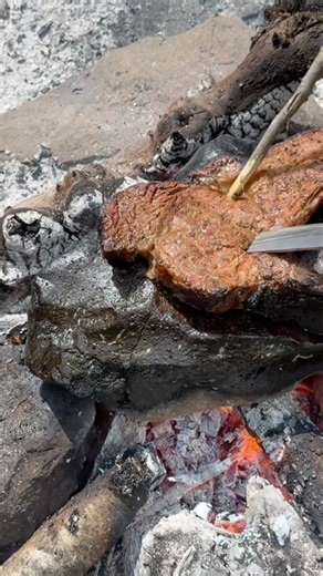 "Cooking a MASSIVE T-Bone Steak on a River Rock in the Wild! 🥩🔥"lens heyatı Azerbaijan