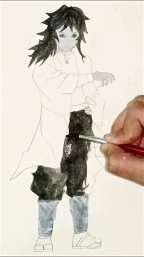 👉 Giyu Tomioka Full Drawing in 33 Seconds! 🌊🔥 | Demon Slayer Speed Art #shorts #animedrawing #art