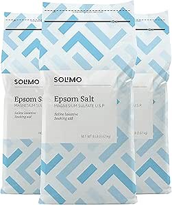 Amazon Brand - Solimo Epsom Salt Soak, Magnesium Sulfate USP, Unscented, 8 pound (Pack of 3)