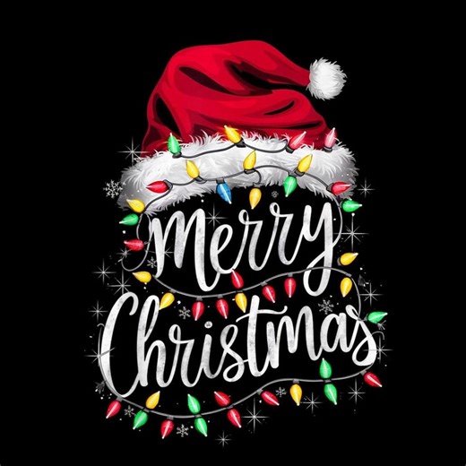 Merry Christmas Script With Santa Hat and Lights, Festive Holiday Design, Hand Lettered Christmas Graphic, Instant Download PNG - Etsy