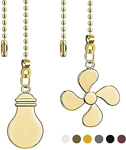 Ceiling Fan Chain Extender Set, 12 Inch Ornaments Extension Chains with Decorative Light Bulb and Fan Cord, Brass