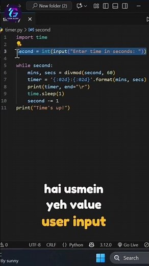 Python Countdown Timer in 60 Seconds! | Python tutorials #python #shorts #short #trending #learning