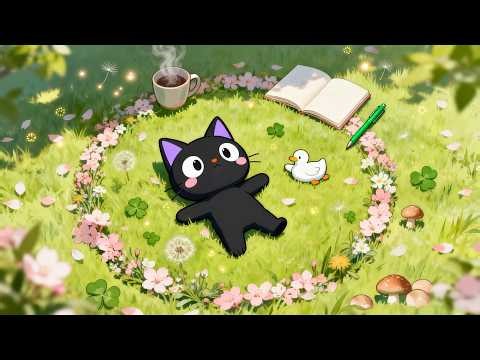 Spring Lake Study with Cute Cat 🌸🍃 Cozy Lo fi Jazz for Focus & Relax