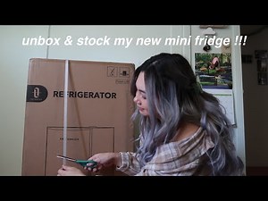 unbox & stock my new mini fridge w/ me! | christine