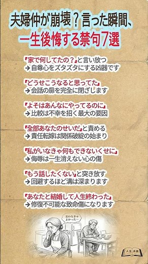 #夫婦関係 #夫婦の会話 #夫婦喧嘩 離婚の危機を招く？夫婦間で絶対に言ってはいけない禁句7選