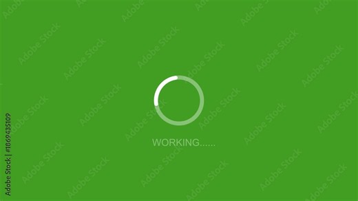 Loading screen animation with working text and circular progress bar on green background circular animation