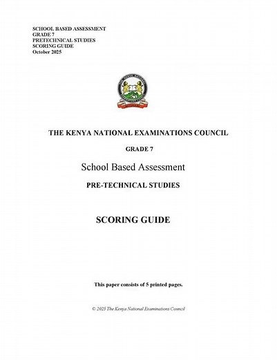 Grade 7 KNEC Pretechnical Studies — SBA 2025: Questions & Marking scheme pdf download