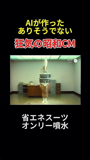 【省エネスーツオンリー噴水】事務所が浸水ｗｗ AIが作った昭和の狂気CMが制御不能すぎるｗｗ #sora2 #昭和レトロ #脳味噌ピクニック
