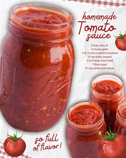 This homemade tomato sauce is bold, garlicky, and packed with fresh flavor! 🍅 Serve it over pasta, pizza, or meatballs—so good! Pin This Grocery List: 🫒 2 tablespoons olive oil 🧄 4 cloves garlic 🍅 3 to 4 cans crushed tomatoes 🧂 1½ teaspoons black pepper 🌿 4 to 6 tablespoons fresh basil 🍬 1 tablespoon sugar 🧀 ⅓ cup grated parmesan | The Best Blog Recipes