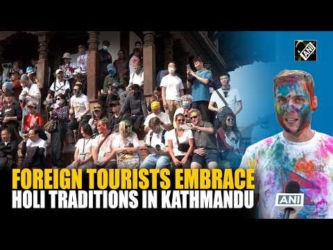 Foreigners soak in Holi Festivities at Kathmandu Durbar Square