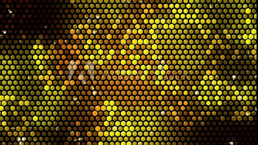 Cheerful yellow honeycomb pattern background with geometric shapes. Looped cartoon animation backdrop.