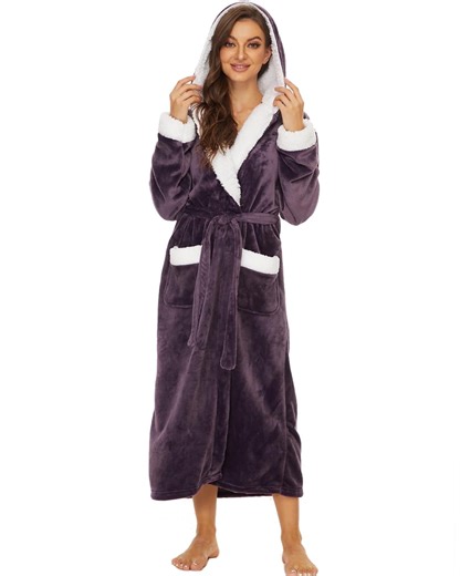 Rosa Junio Plush Robes for Women, Fleece Fuzzy Womens Robe Long, Soft Warm Women's Bathrobe with Hood for Bath Spa Shower House