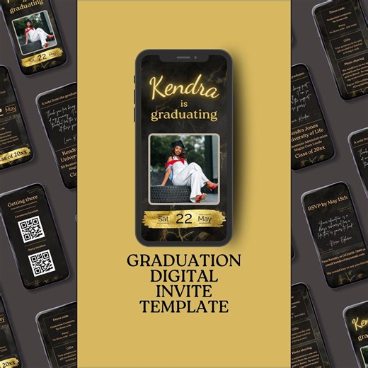 Black Gold Graduation Invitation Template, Customizable Grad Ecard, Edit in Canva (digital Download) - Etsy