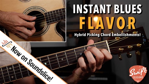 1.3K views · 17 reactions | Here's a fantastic way to liven up your rhythm guitar performances. Hybrid picking licks allow players to build tension, limit repetition, and signal chord changes. Enjoy the full Soundslice tutorial at Patreon.com/Swiftlessons. Have fun! -Rob | Swiftlessons | Facebook