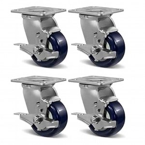 4"x 2" Industrial Casters-Heavy Duty Casters,Polyurethane on Polyolefin Casters Set of 4 - Loading Capacity up to 3200 LB, Use for U-Boat Cart,Platform Truck (4 Brake)