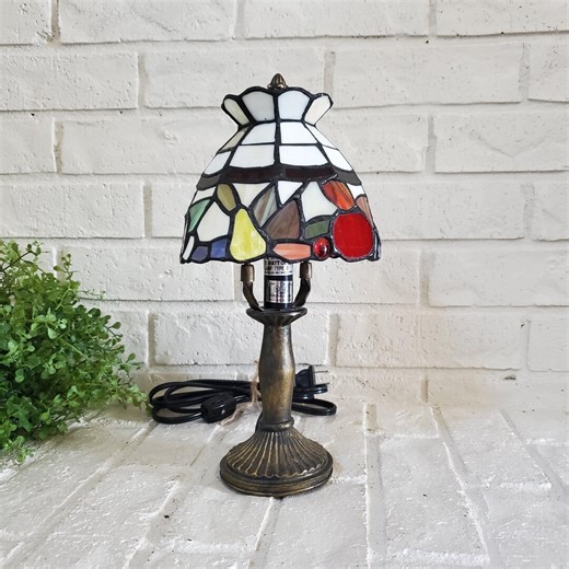 Vintage Tiffany Style Small Lamp: Stained Glass Fruit Lamp Shade and Metal Lamp - Etsy