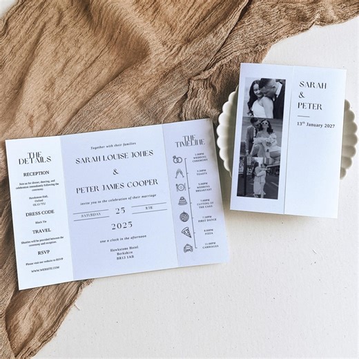 Gatefold Wedding Invitation Canva Template, Modern Black and White Folded Invite - Etsy Canada