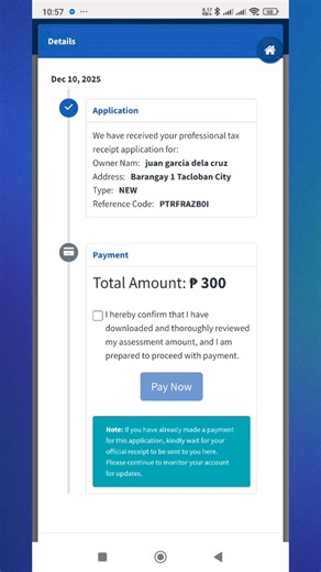 𝐏𝐫𝐨𝐟𝐞𝐬𝐬𝐢𝐨𝐧𝐚𝐥 𝐓𝐚𝐱 𝐑𝐞𝐜𝐞𝐢𝐩𝐭 𝐎𝐧𝐥𝐢𝐧𝐞 𝐀𝐩𝐩𝐥𝐢𝐜𝐚𝐭𝐢𝐨𝐧 𝑆𝑡𝑒𝑝-𝑏𝑦-𝑆𝑡𝑒𝑝 𝑃𝑟𝑜𝑐𝑒𝑠𝑠 1. Select new application for Professional Tax Receipt. 2. Fill out the online form and upload the required file attachments. 3. Pay the Professional Tax Fee. 4. Claim the Digital copy and Original Copy of the Official Receipt. Website - https://eboss.tacloban.gov.ph/ 𝗠𝗼𝗯𝗶𝗹𝗲 𝗔𝗽𝗽 𝗗𝗼𝘄𝗻𝗹𝗼𝗮𝗱: Android - https://play.google.com/store/apps/details?id=smarttac.pagesco