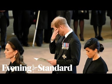 Emotional Prince Harry sheds a tear for the Queen as he stands near coffin