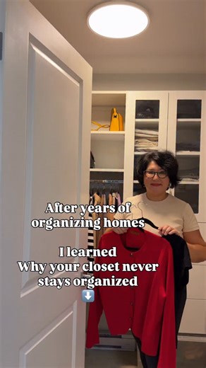Gulnaz - Practical Minimalist on Instagram: "After years of organizing homes, I learned why your closet never stays organized. And no — it’s not because you’re lazy, messy, or “bad at organizing.” It’s because most closets are set up for storage, not for real life. Why your closet never stays organized: 1 Too many categories, not enough decisions. 2 If you have 12 types of tops but wear only 3 — clutter wins. 3 You keep clothes for a life you don’t live anymore. Old jobs. Old sizes. Old versions