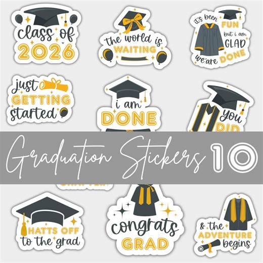 Class of 2026 Graduation Stickers: Inspirational Grad Cap Clipart PNG Files (digital Download) - Etsy