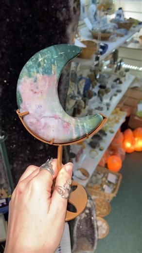 3.7K views · 71 reactions | Add a celestial touch with our magical crystal carved moons ✨ Each with its own stand, perfect for display. The crescent moon is a symbol of new beginnings and renewal  Slide 1 ~ Carnelian Slide 2 ~ Moonstone Slide 3 ~ Sea Jasper Slide 4 ~ Moss Agate Slide 5 ~ Clear Quartz Which is your favourite? For more information or to purchase one of the pieces shown, give us a message or comment | The Crystal Shop | Facebook
