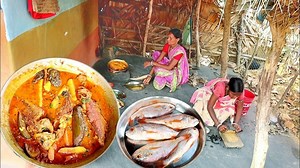 2M views · 35K reactions | santali tribe traditional cooking RIVER FISH curry with brinjal prepared by santali tribe women | The real village cooking | Facebook