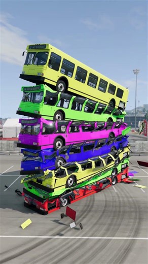 Mixed Offbeat Color Buses Rainbow Falling Crash - BeamNG.Drive #bus #beamng #beamngdrive