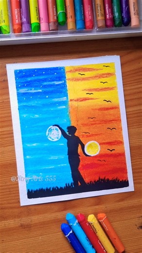 Day and Night Balance Art 🌗 | Easy Oil Pastel Drawing #sorts #oilpastel #drawing #easydrawing