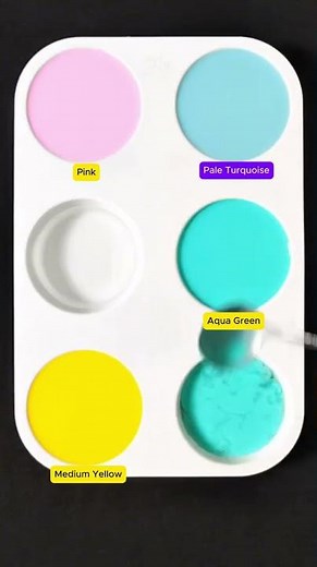 Create 3 colors from 3 colors: Pink + Aqua Green + Medium Yellow #asmr #mix #colors #colormixing