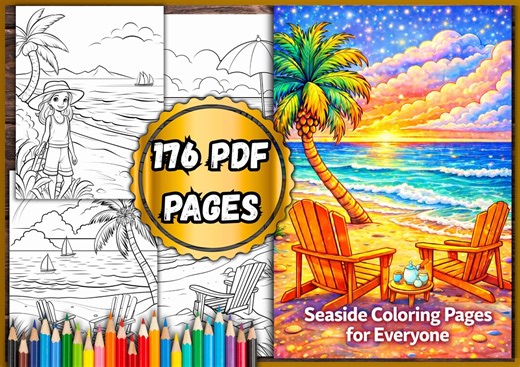 Seaside Coloring Pages for Everyone – 176 PDF Pages - Etsy