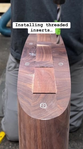 Installing the mounting plate for this massive desk leg. #threadedinsert #shopsounds #woodworking #furnituredesign #kjsawdust | KeithJohnson_CustomWoodworking