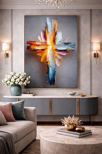 Abstract Cross Wall Art Print – Modern Christian Artwork, Colorful Religious Canvas, Contemporary Faith Decor, Spiritual Painting - Etsy
