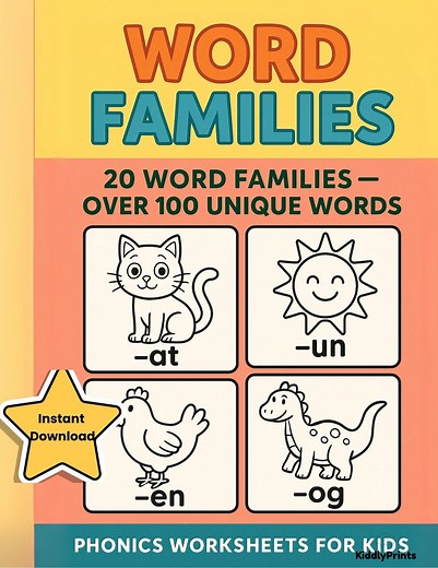 CVC Word Family Worksheets: Read, Find & Color - Phonics for Kindergarten Over 100 Words - Etsy