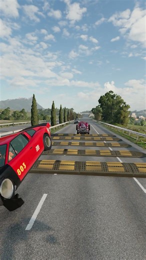 Cars vs 5 Giant Speed Bumps (Slow Motion) | Police Chase Behind 😱#beamngdrive #shorts