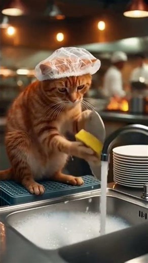 Funny Cats washing dishes😂😱🤣 #funny #viral #shorts #viralshorts