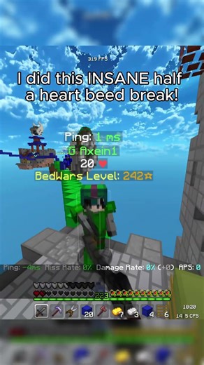 INSANE half a heart beed break | #minecraft #bedfight #bedwars