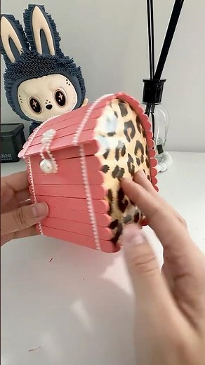 I made a pink leopard jewelry box out of popsicle sticks! 💗🐆#DIY #PopsicleStickCrafts#JewelryBox