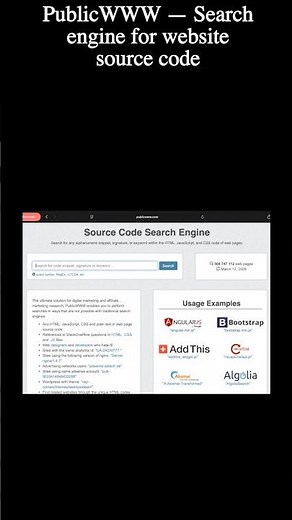 PublicWWW: Search Engine for Website Source Code #CyberCavin