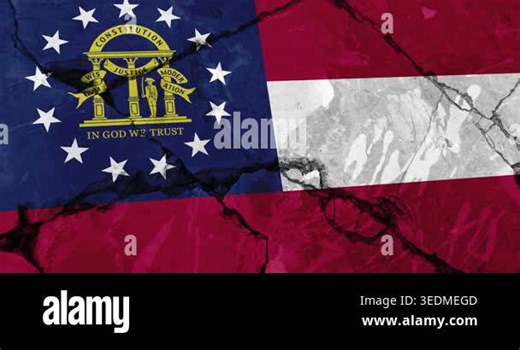 A panning video of a cracked wall with The georgia state flag of the United States of America Stock Video Footage - Alamy
