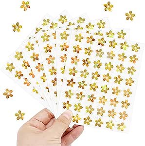 KYYYYWS 1440pcs Holographic Stickers, Golden Small Flower Stickers for Kids Reward，Creative Decorative Sticker，Teacher's Classroom Reward Sticker，Student Motivation Tools，Versatile Teaching Supplies