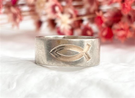 RARE JAMES AVERY Ichthus Fish Christian Carved Sterling Silver Band 925 Vintage Ring - Sz 8 - Etsy