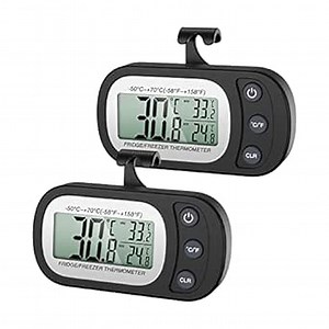 AMIR Fridge Thermometer Digital, Newest Refrigerator Thermometer 2 Pack, Mini Freezer Thermometer with Hook, LCD Display, ℃/℉ Switch + Max/Min Record, for Kitchen, Home, Restaurants