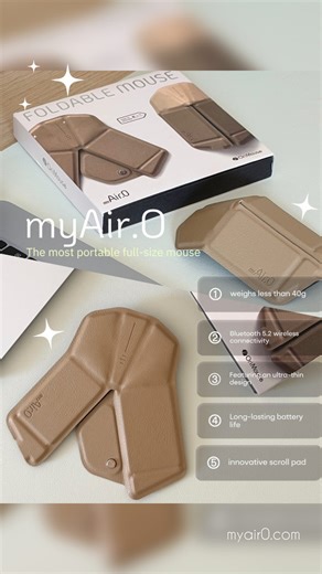 Herroom on Instagram: "Slim . Lightweight . Stylish . Comfortable ✨🖱️ Just unboxed the myAir.0 OriMouse • Ultra-thin, foldable, and only 40g • full-size mouse that fits my on-the-go life. Origami-inspired fold makes it super portable, Bluetooth 5.2 connects instantly, and the comfort-fit design keeps my hand relaxed even after long work sessions. Plus… up to 3 months of battery life on a single charge 🔋 Wrapped in vegan leather — clean, minimal, and sustainable. Light. Smart. Effortless. This 