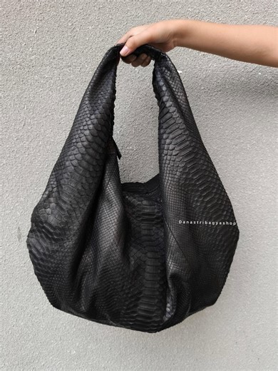 Black Matte Python Leather Big Hobo Bag: Luxury Snakeskin Shoulder Handbag - Etsy