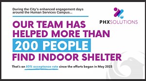 During Summer 2023, #PHX's Office of Homeless Solutions has been instrumental in finding indoor shelter for more than 200 people around the Human Services Campus. To see all the work being done to support those experiencing homelessness: Phoenix.gov/Solutions #PHXsolutions | City of Phoenix, AZ USA